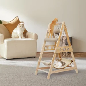 Cat Hammock, Cat Tower for Indoor Cats with Straching Post Climbing Web and Danging Sisal Ball